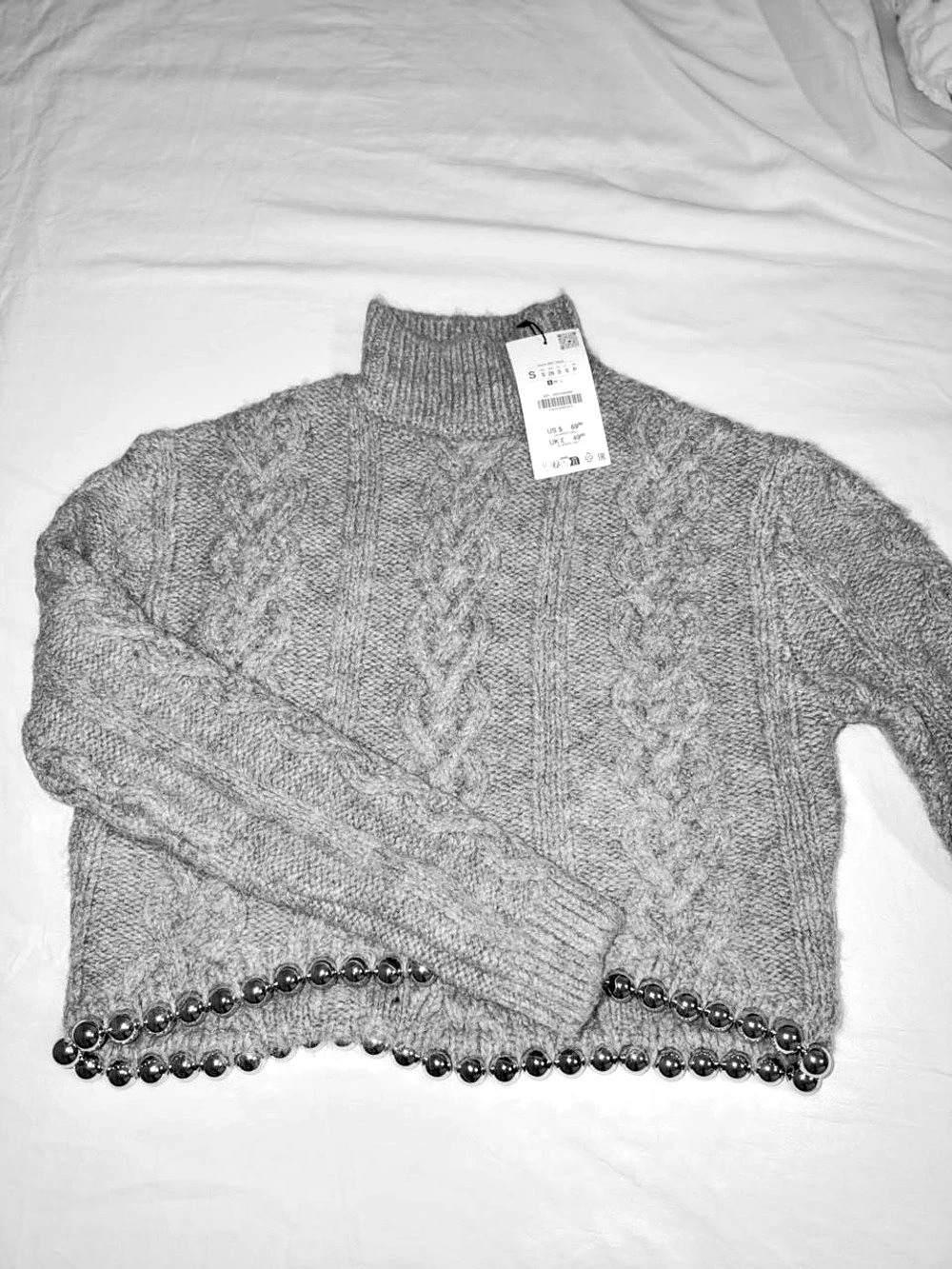 Zara Cable Knit Turtleneck Sweater in Gray NWT